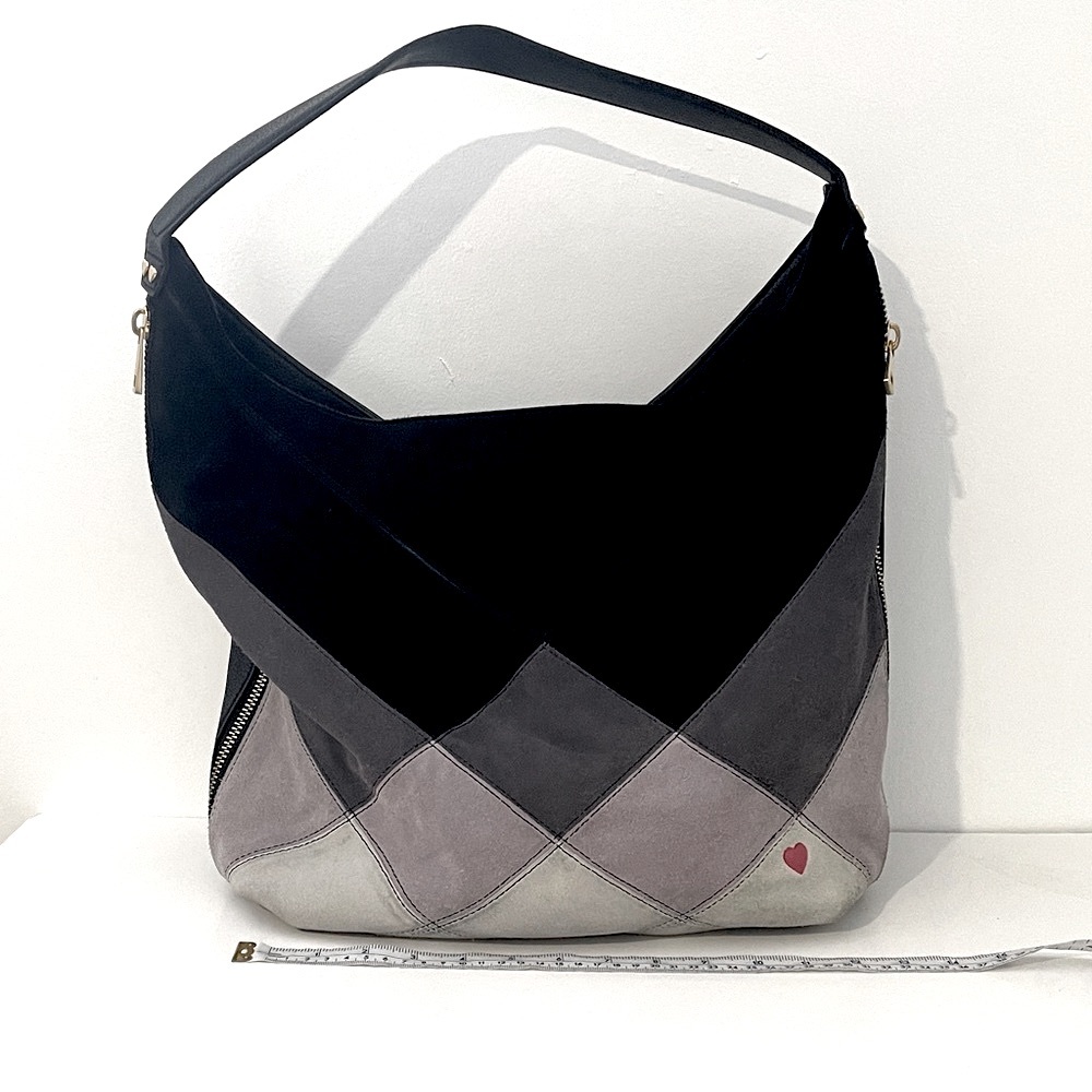 Dear Drew suede Patchwork Shoulder Bag - Black and Gray